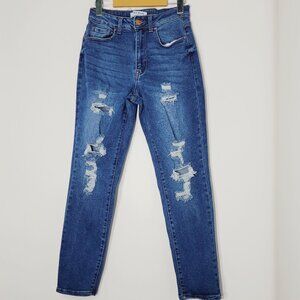 Max Jeans Collection Blue Boyfriend Distressed Cotton Blend Denim Jeans Pant